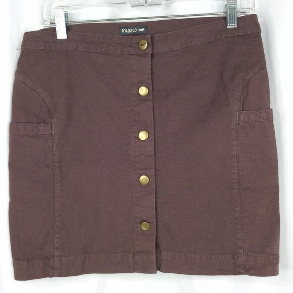 Toad & Co Women's Earthworks Skirt Sz 6 Brown Organic Cotton Blend Mini Button - Picture 1 of 7